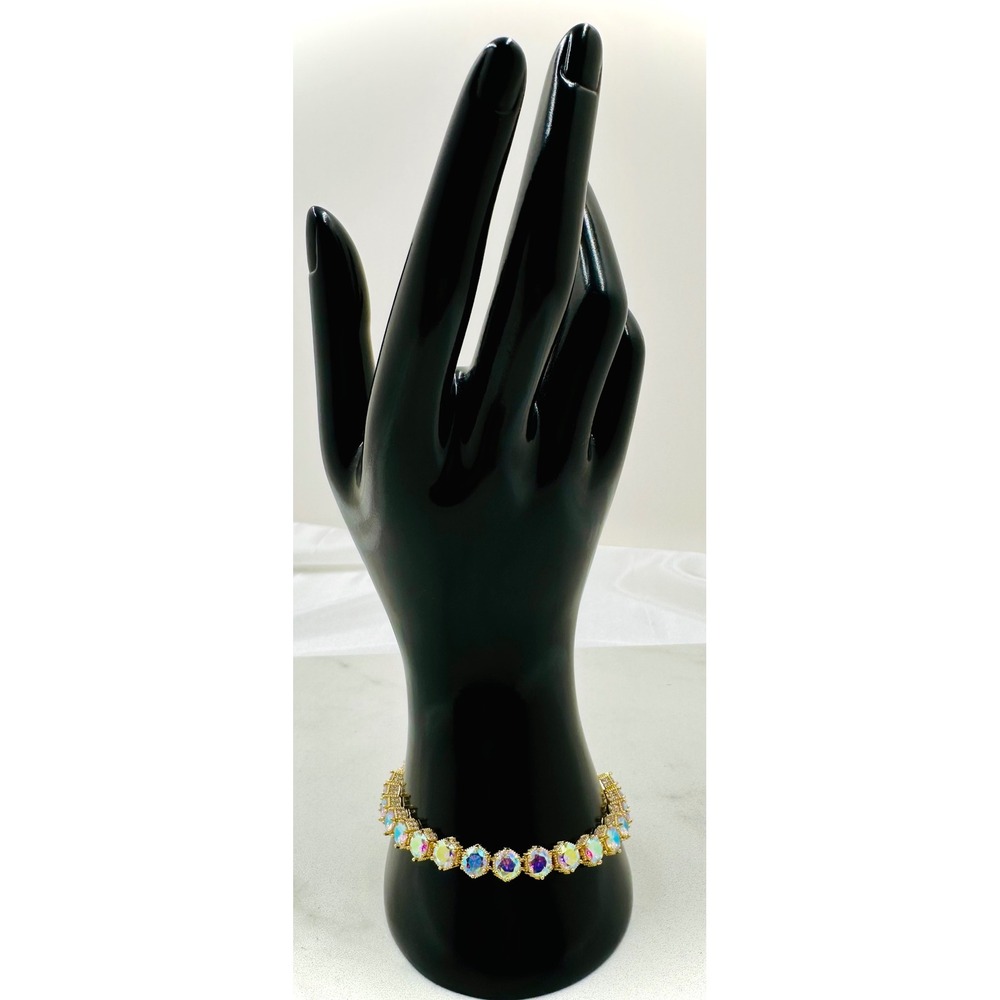 Rare Limited Edition Park Lane Gold Tone Aurora Borealis Toggle Tennis Bracelet - Picture 3 of 12